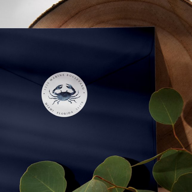 Adesivo Redondo Nutical Blue Crab Return address (Criador carregado)