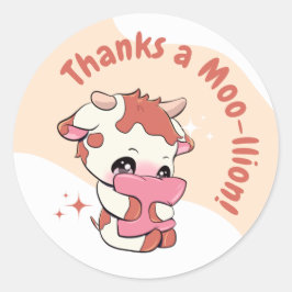 Adesivo Redondo Nuvem Branca de Vaca Laranja Pastel Obrigado