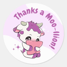 Adesivo Redondo Nuvem Branca de Vaca Púrpura, Rosa Pastel Obrigado