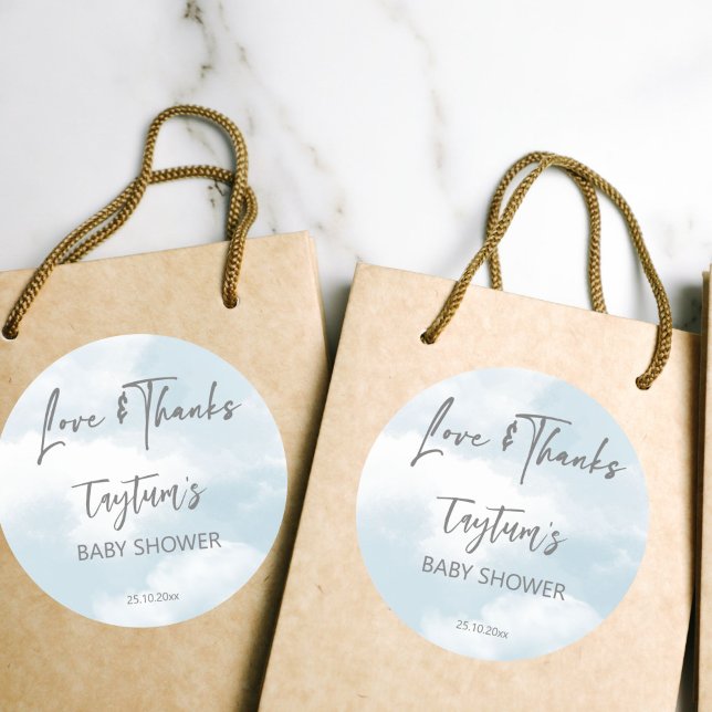 Adesivo Redondo Nuvem chá de fraldas nuvens nuvens nuvens obrigado (Cloud nine baby shower pastel clouds thank you favor classic round sticker)
