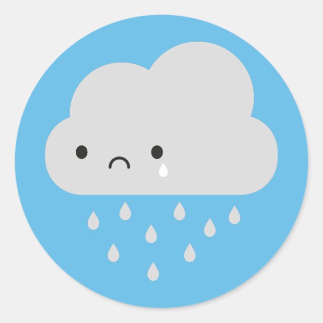 Adesivo Redondo Nuvem de Chuva Triste Kawaii (Frente)