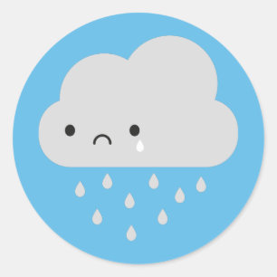 Adesivo Redondo Nuvem de Chuva Triste Kawaii