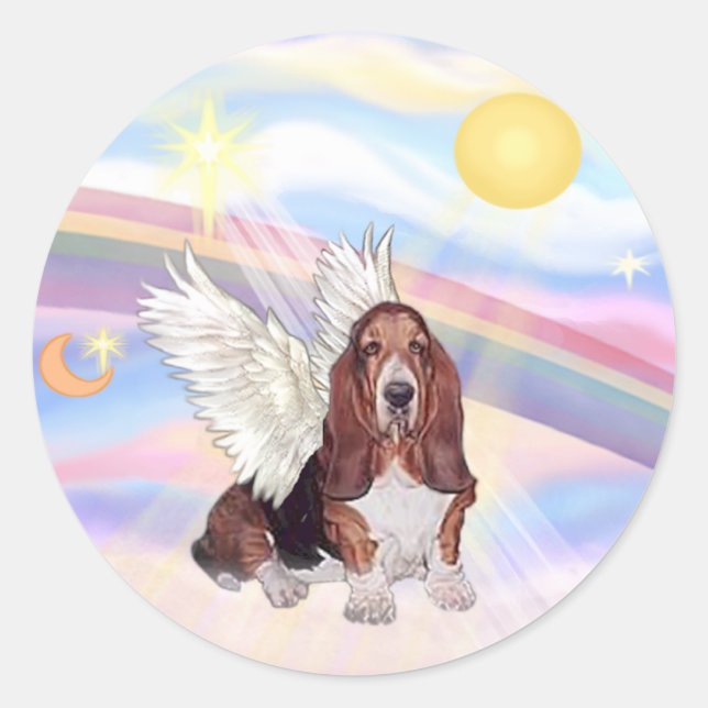Adesivo Redondo Nuvens - Anjo Basset Hound (Frente)