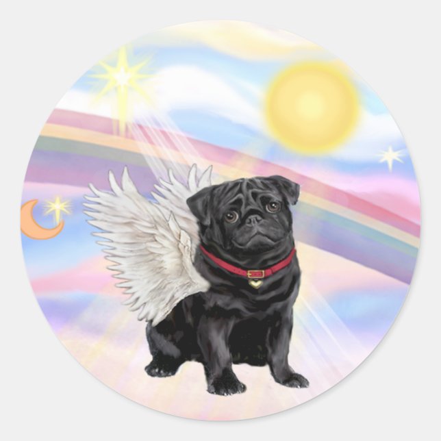 Adesivo Redondo Nuvens - Anjo Pug Preto (Frente)