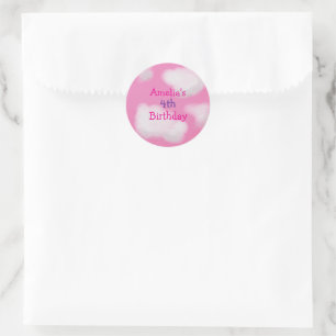 Adesivo Redondo Nuvens cor-de-rosa fofos Personalizados Aniversári