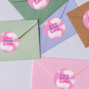 Adesivo Redondo Nuvens cor-de-rosa fofos Personalizados Aniversári