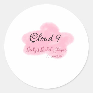 Adesivo Redondo Nuvens nove rosa pastel chá de noiva data nome
