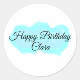 Adesivo Redondo Nuvens verdes azuis pastel feliz aniversário moder