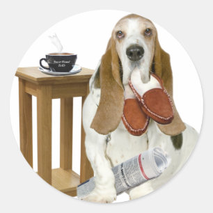 Adesivo Redondo O ajudante do pai de Basset Hound