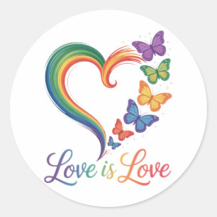 Adesivo Redondo O Amor é Amor LGBT Borboleta Coração Arco-íris
