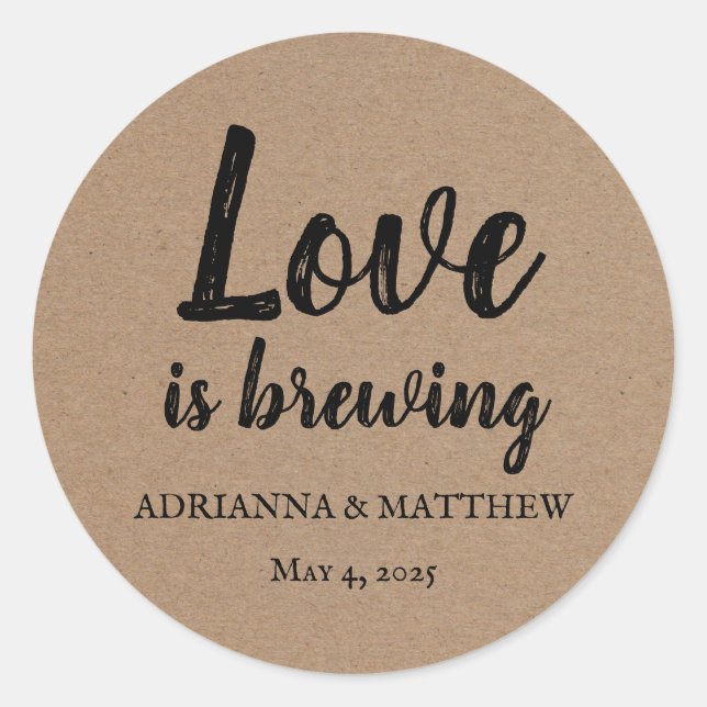 Adesivo Redondo O Amor É Criar Um Casamento Russo De Papel Kraft (Frente)