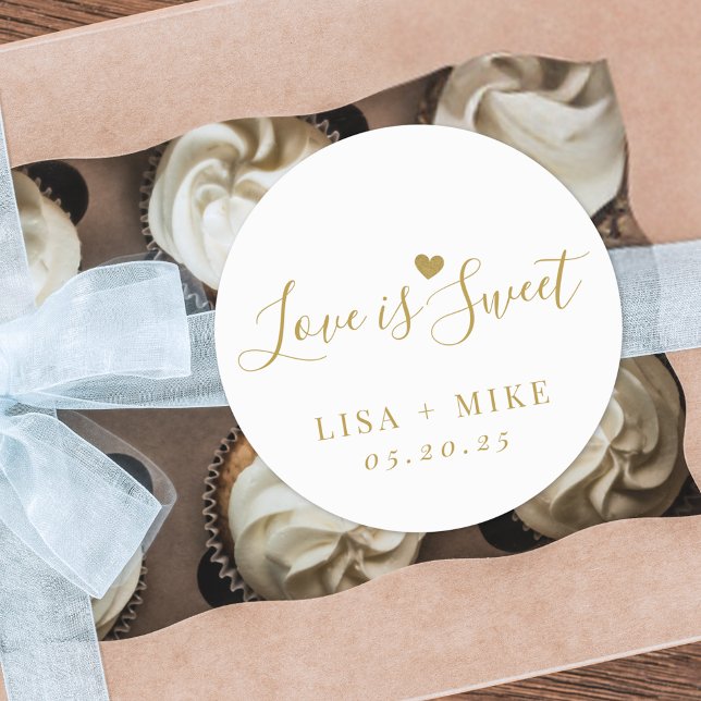 Adesivo Redondo O amor é doce favor personalizado do casamento (Criador carregado)