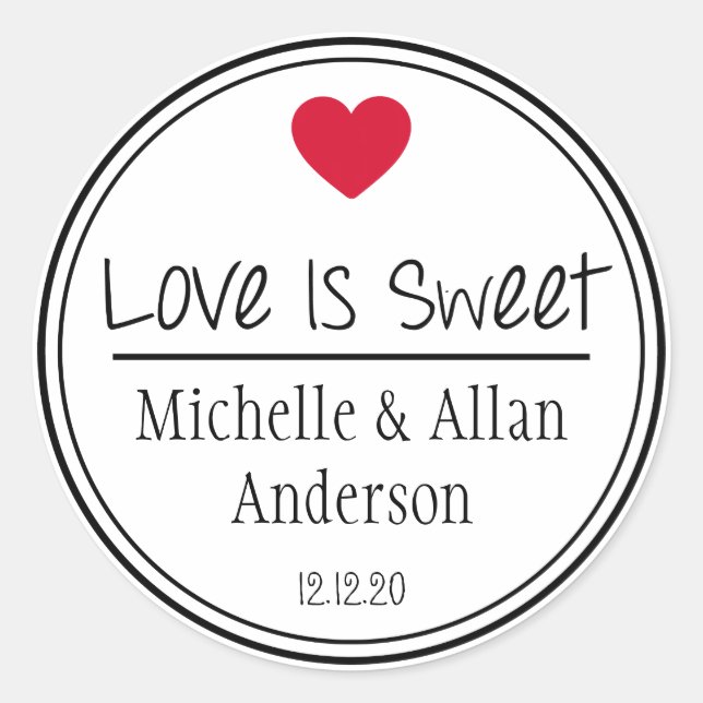 Adesivo Redondo O Amor É Doce, O Novo Sr. & Sra. (Vermelho / Preto (Frente)