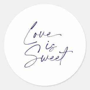Adesivo Redondo O amor é doce - Vinheta de Casamento Branco e Azul