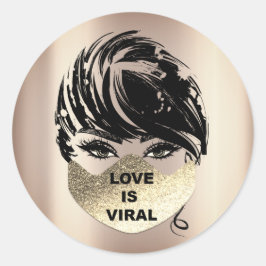 Adesivo Redondo O Amor é o Coronavírus Viral Tempo Dourado Máscara