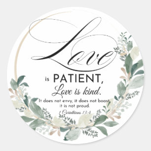 Adesivo Redondo O amor é paciente - 1 Cor 13:4 Coroa de Folhas Flo