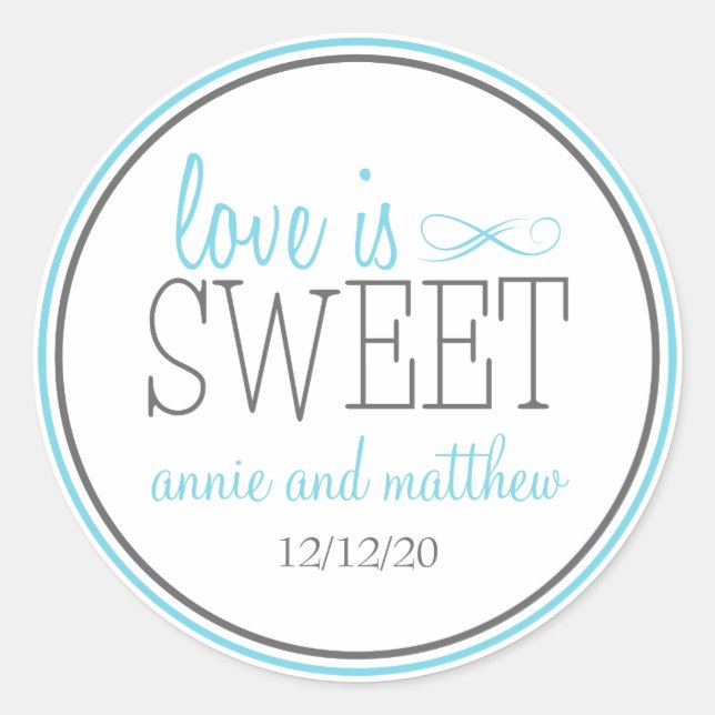 Adesivo Redondo O Amor é Rótulos Doces (Azul / Cinza) (Frente)