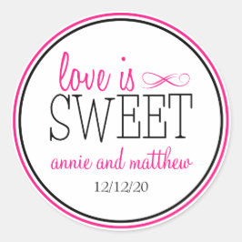 Adesivo Redondo O Amor é Rótulos Doces (Rosa Quente / Preto)