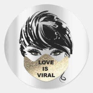 Adesivo Redondo O Amor É Uma Rapariga Viral Coronavírus Dourado Má