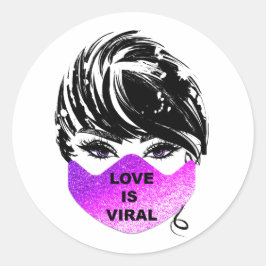 Adesivo Redondo O Amor É Uma Rapariga Viral Coronavírus Rosto Rosa