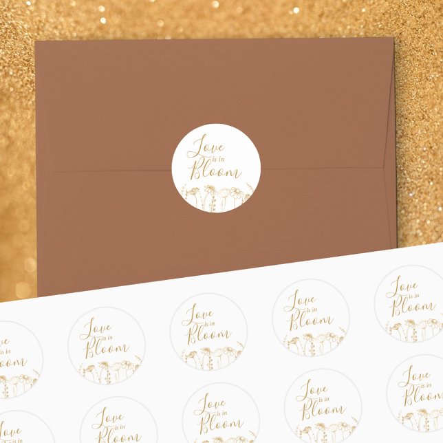 Adesivo Redondo O amor está em Bloom Dourado Wildflower Sketch (Love is in Bloom stickers in White & Gold, from my Wildflower Sketch collection
)