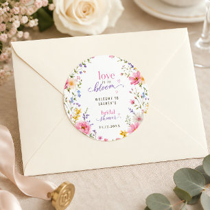 Adesivo Redondo O Amor Está em Flor Chic Floral Rosa Personalizado