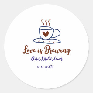 Adesivo Redondo O amor está fervendo brown blue chá de noiva adici