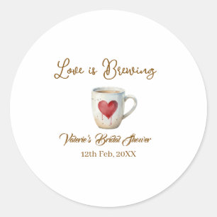 Adesivo Redondo O amor está preparando caneca de café branco coraç