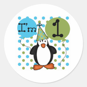 Adesivo Redondo ø Aniversário do pinguim