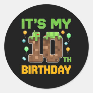 Adesivo Redondo O Aniversário É O Meu 10º Aniversário Gamer Pixel 