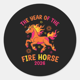 Adesivo Redondo O Ano Do Cavalo De Fogo 2026 Design De Celebração