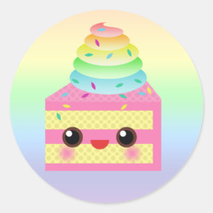 Adesivo Redondo O arco-íris do rosa do bolo de Kawaii polvilha a