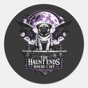 Adesivo Redondo O Assombro Termina Onde Eu Sento Pug Halloween Gót