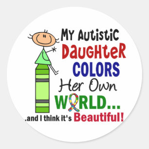 Adesivo Redondo O autismo COLORE SUA PRÓPRIA filha do MUNDO