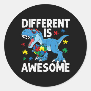 Adesivo Redondo O Autismo da Criança Diferente é Incrível Dinossau