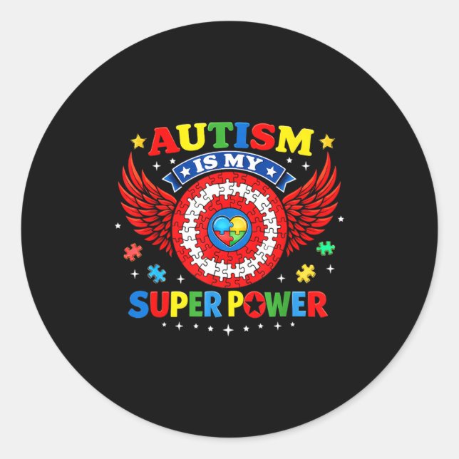 Adesivo Redondo O autismo é superpoder conscientização do autismo  (Frente)
