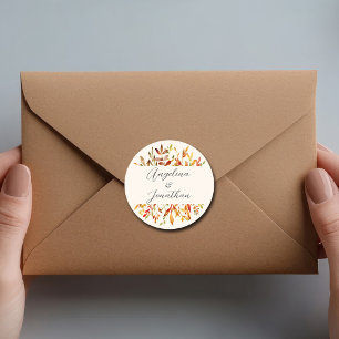 Adesivo Redondo O Autumn Elegante Deixa Casamento Personalizado