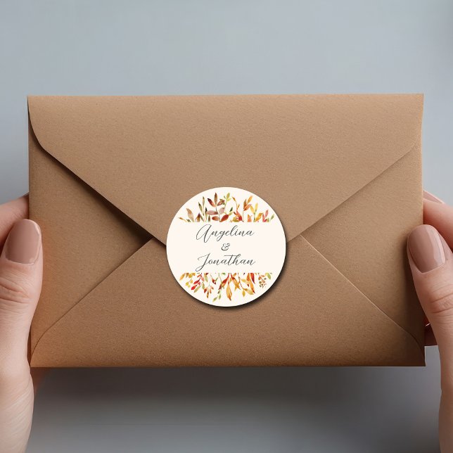 Adesivo Redondo O Autumn Elegante Deixa Casamento Personalizado (Criador carregado)