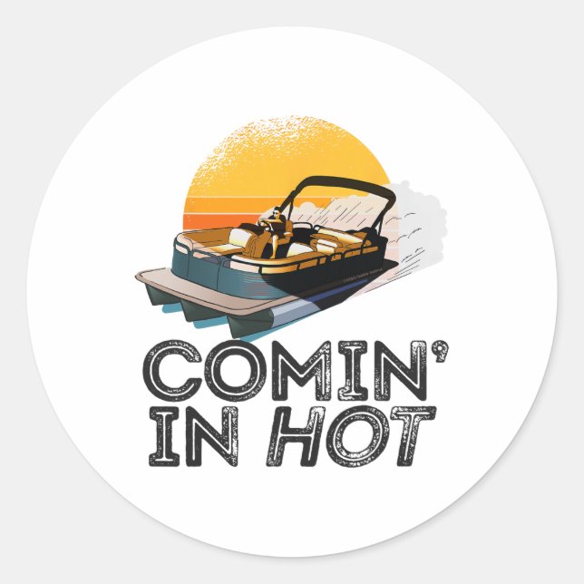 Adesivo Redondo O Barco Pontoon Comin No Quente Lago De Barco Engr (Frente)