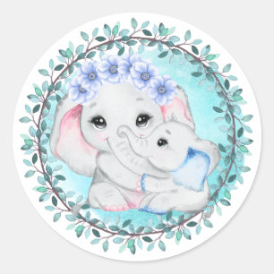 Adesivo Redondo O bebê elefante azul, mãe, nasceu sem vida