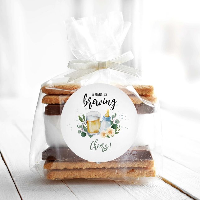 Adesivo Redondo O Bebê Está A Criar Chá de fraldas Verde. (Criador carregado)