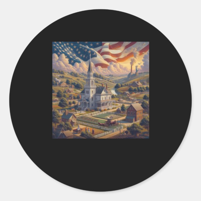 Adesivo Redondo O Belo Edifício Americano E O Cloud Sticker (Frente)