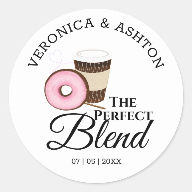 Adesivo Redondo O Blend Perfeito Café e Donut | Casamento (Frente)