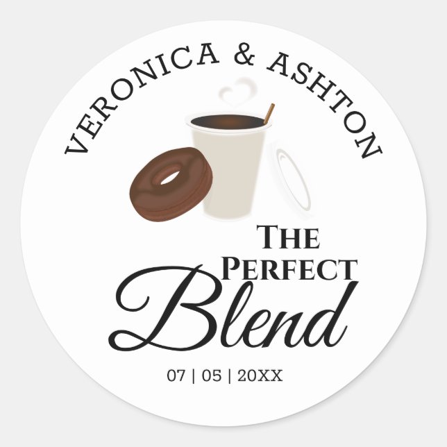 Adesivo Redondo O Blend Perfeito Café e Donut | Casamento (Frente)