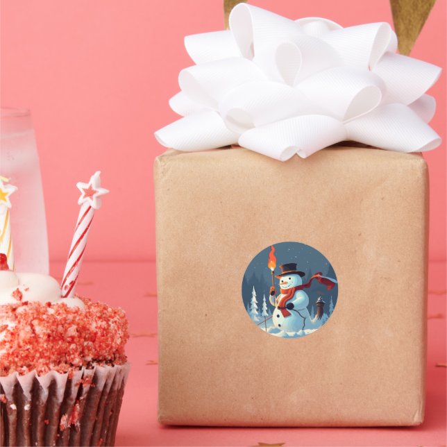 Adesivo Redondo O boneco de neve carregar a tocha Olimpiadas (Festa)