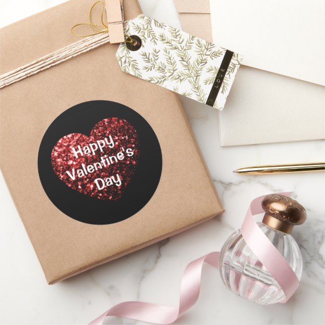 Adesivo Redondo O brilho vermelho brilha no Feliz dia de os namora (Presentear)