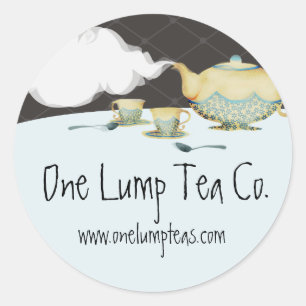 Adesivo Redondo O bule da flor e o presente azuis dos teacups