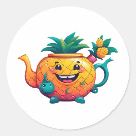 Adesivo Redondo O bule de abacaxi feliz e própero