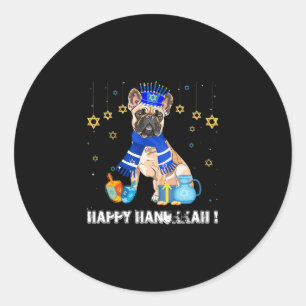 Adesivo Redondo O Bulldog Francês Menorah Hat Happy Chanukah Hanuk