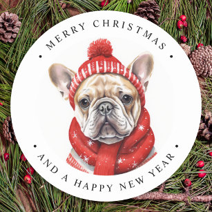 Adesivo Redondo O Bulldog Francês Personalizado Cão Feliz Natal